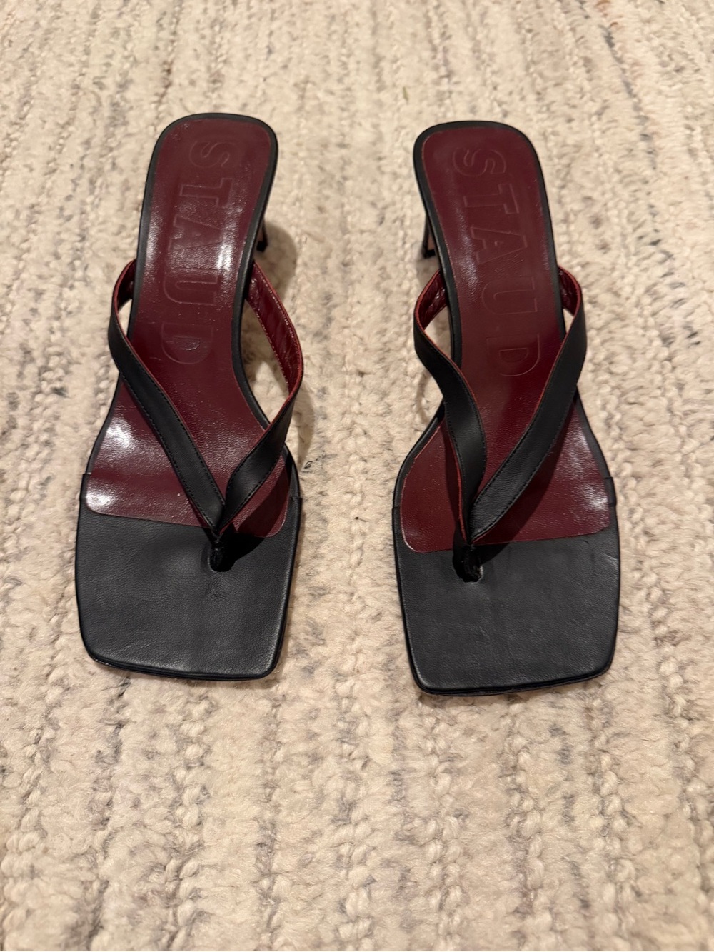 STAUD Freja Kitten Heel Thong Sandals Black Leather EU 39